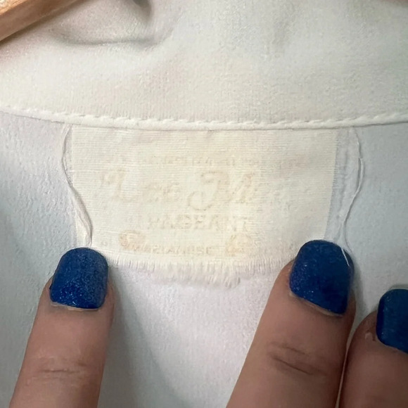 Lee Mar Pageant Vintage 1970s Ivory Blouse with Embrioidered Floral Cutouts - Picture 8 of 11